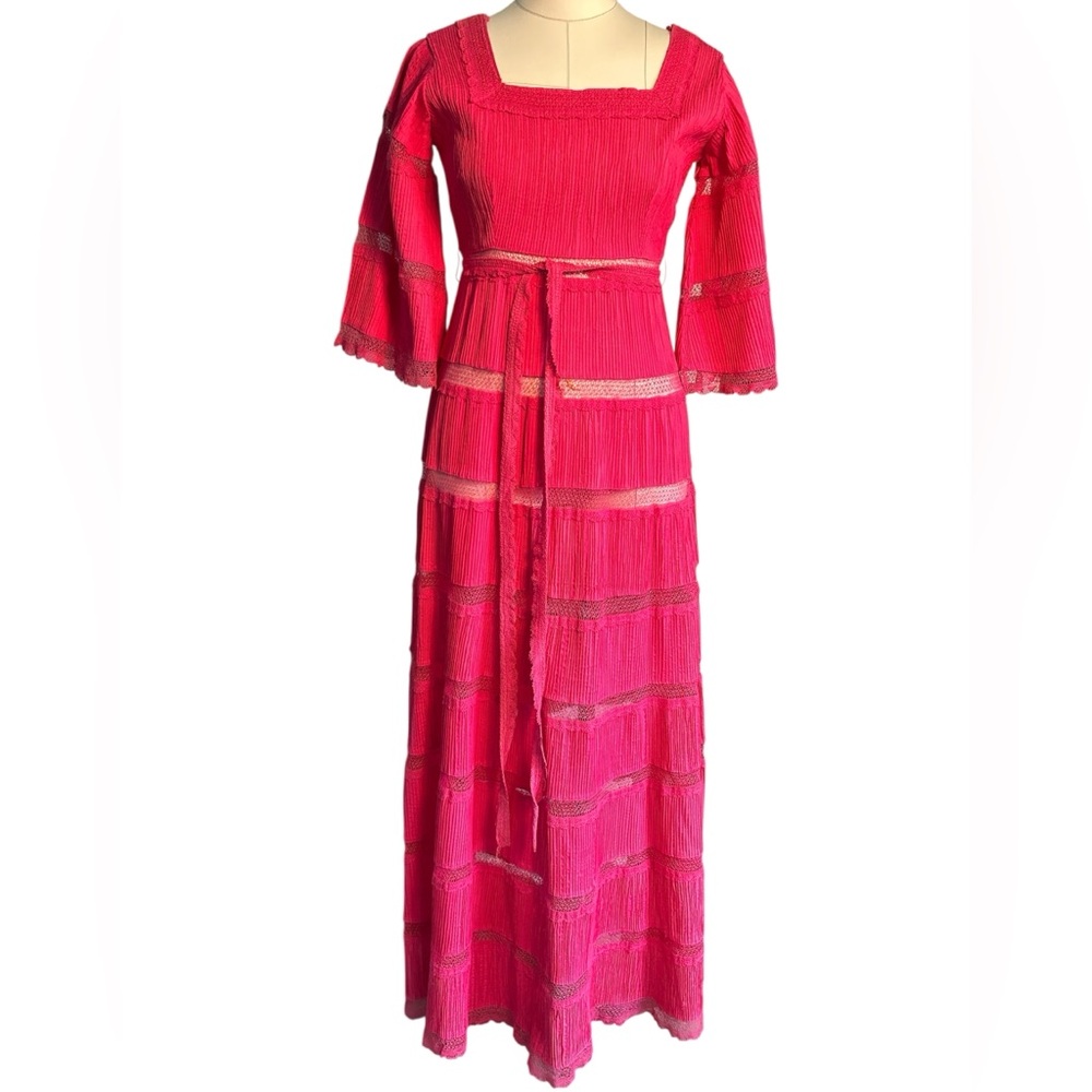 1950’s pleated lace Mexican wedding dress pink maxi small